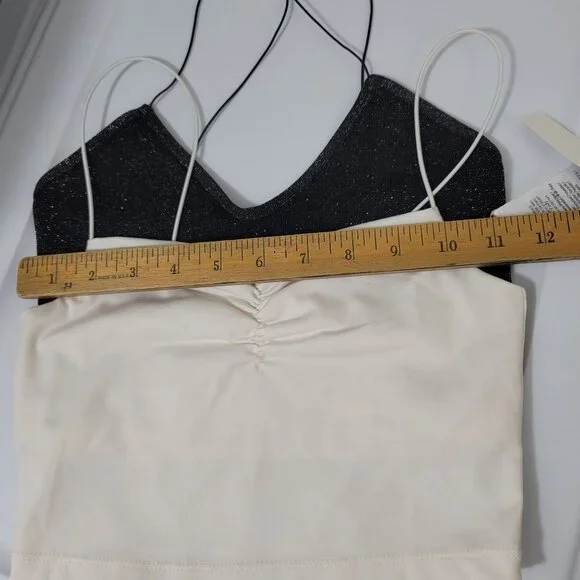 Free People Madewell Crop Tops Lot of 2 Sz XS/XXS in Metallic Black & Off White - Picture 13 of 16